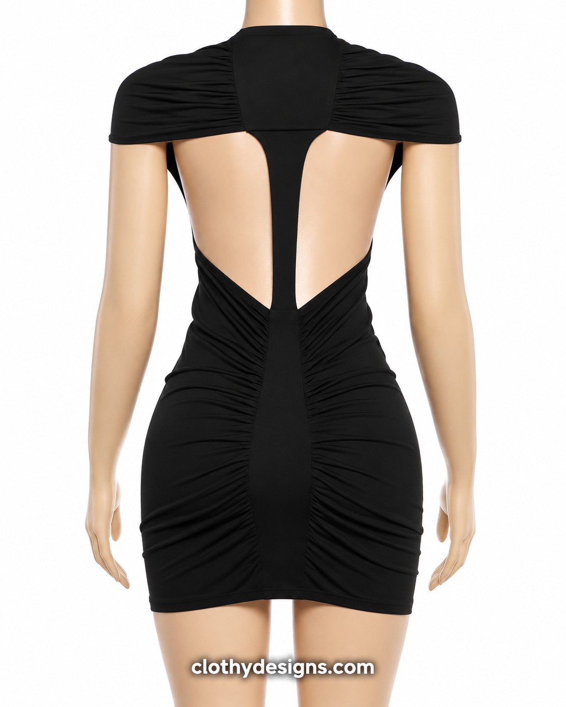 Backless Ruched Bodycon Mini Dress – Sleeveless Open Back Club Party Dress